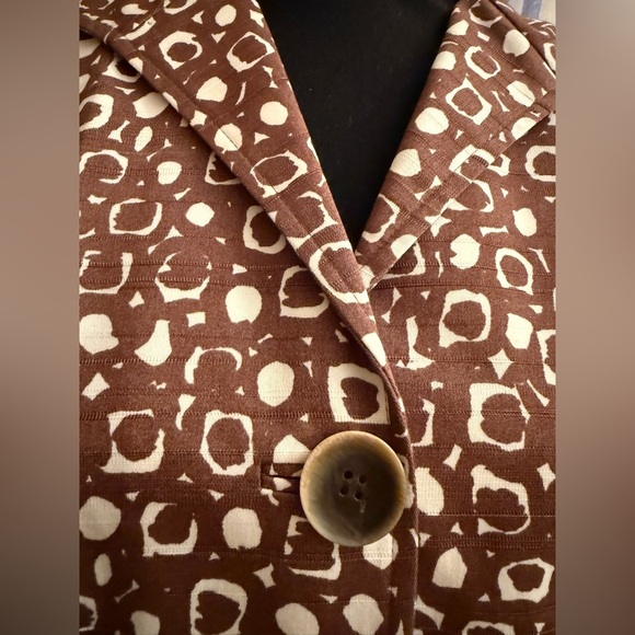 Lafayette 148 Blazer Women's Size 6 Brown Ivory Jacket 3/4 Sleeve Button Cotton - Picture 3 of 15